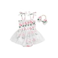thumbnail image 1 of Bagilaanoe Newborn Baby Girl Summer Rompers Dress Print Sleeveless Bodysuits + Headband 3M 6M 12M 18M Infant Tulle Patchwork A-line Dresses, 1 of 7