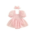 thumbnail image 1 of Bagilaanoe Newborn Baby Girl Summer Rompers Dress Sequins Short Sleeve Bodysuits + Headband 3M 6M 12M 18M Infant Patchwork A-line Dresses, 1 of 9