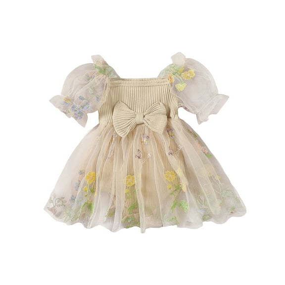 Bagilaanoe Newborn Baby Girl Summer Rompers Dress Short Puff Sleeve Bodysuits 3M 6M 12M 18M 24M Infant Tulle Patchwork A-line Dresses