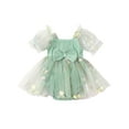 thumbnail image 1 of Bagilaanoe Newborn Baby Girl Summer Rompers Dress Short Puff Sleeve Bodysuits 3M 6M 12M 18M 24M Infant Tulle Patchwork A-line Dresses, 1 of 7