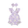 thumbnail image 1 of Bagilaanoe Newborn Baby Girl Summer Rompers Floral Print Fly Sleeve Bodysuits + Headband 3M 6M 12M 18M Infant Waffle One Piece Jumpsuit, 1 of 7