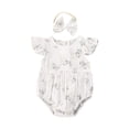 thumbnail image 1 of Bagilaanoe Newborn Baby Girl Summer Rompers Floral Print Fly Sleeve Ruffle Bodysuit + Headband 6M 12M 18M 24M Infant One Piece Jumpsuit, 1 of 6
