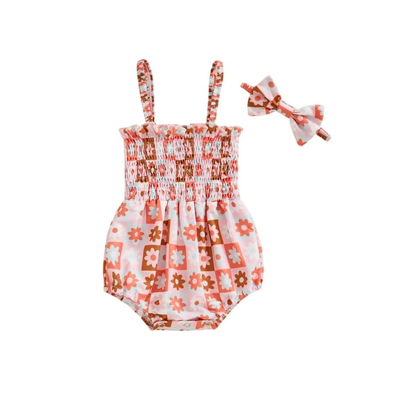 Bagilaanoe Newborn Baby Girl Summer Rompers Floral Print Sleeveless Bodysuits   Headband 3M 6M 12M 18M Infant One Piece Jumpsuit