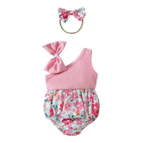 Bagilaanoe Newborn Baby Girl Summer Rompers Floral Print Sleeveless Bodysuits Headband 3M 6M 9M 12M 18M Infant One Piece Jumpsuit