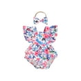 thumbnail image 1 of Bagilaanoe Newborn Baby Girl Summer Rompers Flower Print Fly Sleeve Bodysuits + Hairband 3M 6M 12M 18M Infant One Piece Jumpsuit, 1 of 6
