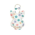 thumbnail image 1 of Bagilaanoe Newborn Baby Girl Summer Rompers Flower Print Fly Sleeve Bodysuits + Hairband 3M 6M 12M 18M Infant One Piece Jumpsuit, 1 of 6
