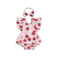 thumbnail image 1 of Bagilaanoe Newborn Baby Girl Summer Rompers Flower Print Fly Sleeve Bodysuits + Hairband 3M 6M 12M 18M Infant One Piece Jumpsuit, 1 of 6