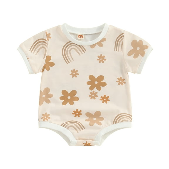 Bagilaanoe Newborn Baby Girl Summer Rompers Flower Print Short Sleeve Bodysuits 3M 6M 12M 18M Infant Casual One Piece Short Jumpsuit