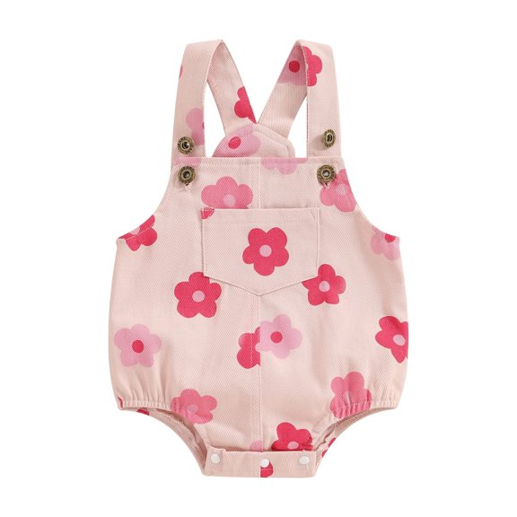 Bagilaanoe Newborn Baby Girl Summer Rompers Flower Print Short Sleeve Denim Bodysuits 6M 12M 18M 24M Infant Casual One Piece Short Jumpsuit