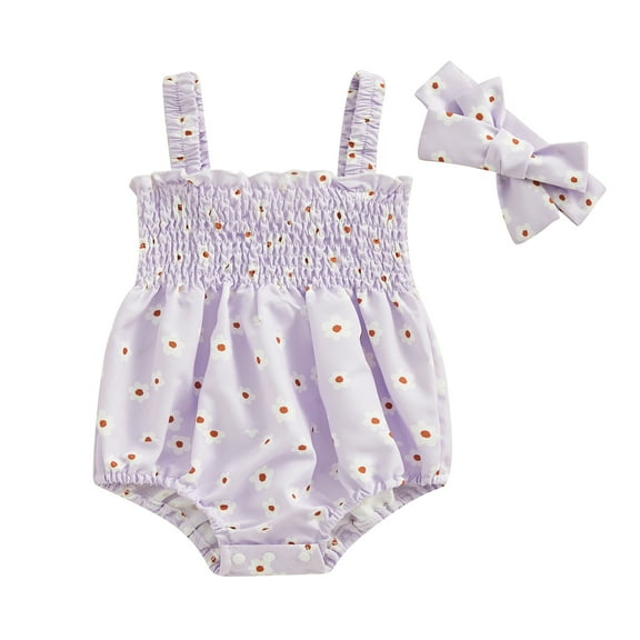 Bagilaanoe Newborn Baby Girl Summer Rompers Flower Print Sleeveless Bodysuits + Hairband 3M 6M 12M 18M Infant One Piece Jumpsuit
