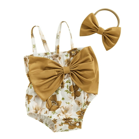 Bagilaanoe Newborn Baby Girl Summer Rompers Flower Print Sleeveless Bodysuits + Headband 3M 6M 12M 18M Infant Casual One Piece Jumpsuit