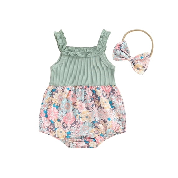 Bagilaanoe Newborn Baby Girl Summer Rompers Flower Print Sleeveless Bodysuits + Headband 3M 6M 12M 18M Infant Casual One Piece Jumpsuit