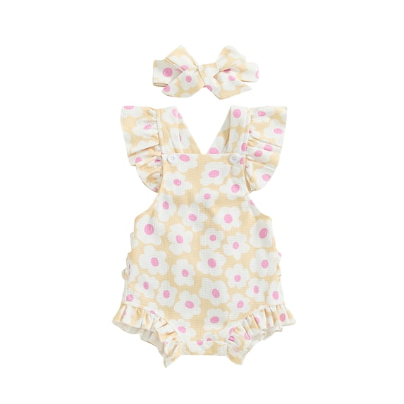 Bagilaanoe Newborn Baby Girl Summer Rompers Flower Print Sleeveless Bodysuits + Headband 3M 6M 12M 18M Infant One Piece Jumpsuit