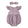thumbnail image 1 of Bagilaanoe Newborn Baby Girl Summer Rompers Fly Sleeve Bodysuits + Headband 3M 6M 12M 18M Infant Casual One Piece Jumpsuit, 1 of 7