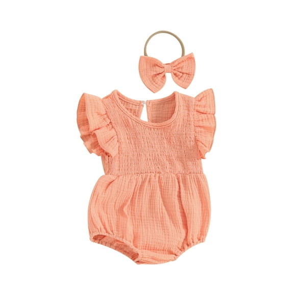 Bagilaanoe Newborn Baby Girl Summer Rompers Fly Sleeve Bodysuits   Headband 3M 6M 12M 18M Infant One Piece Jumpsuit