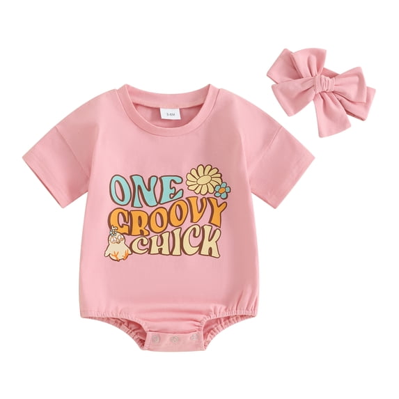 Bagilaanoe Newborn Baby Girl Summer Rompers Letter Flower Print Short Sleeve Bodysuits + Headband 3M 6M 12M 18M Infant Casual One Piece Short Jumpsuit