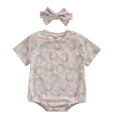 thumbnail image 1 of Bagilaanoe Newborn Baby Girl Summer Rompers Print Short Sleeve Bodysuits + Headband 6M 12M 18M 24M Infant Casual One Piece Jumpsuit, 1 of 8