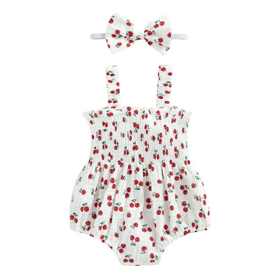 Bagilaanoe Newborn Baby Girl Summer Rompers Print Sleeveless Bodysuits + Headband Infant One Piece Jumpsuit