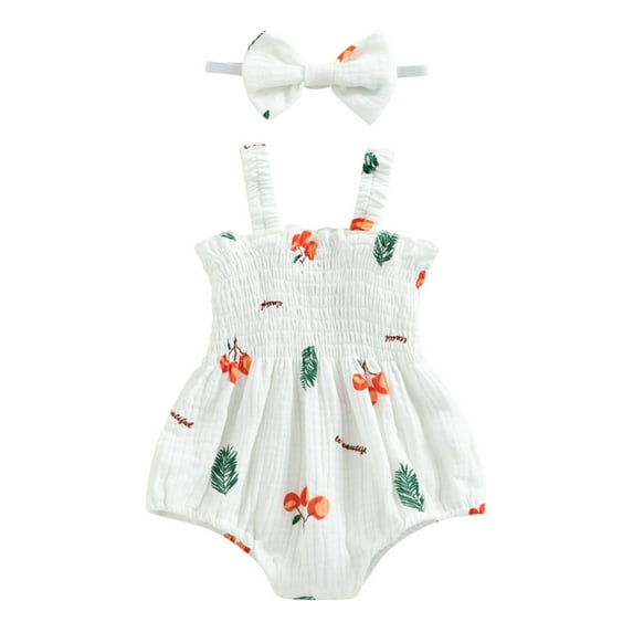 Bagilaanoe Newborn Baby Girl Summer Rompers Print Sleeveless Bodysuits + Headband Infant One Piece Jumpsuit
