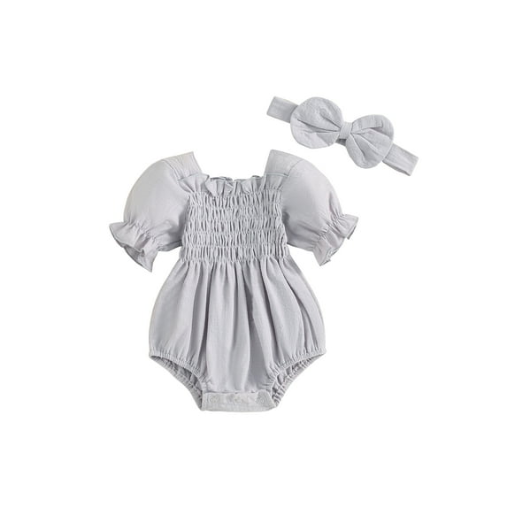 Bagilaanoe Newborn Baby Girl Summer Rompers Puff Sleeve Bodysuits + Headband 3M 6M 9M 12M 18M Infant One Piece Jumpsuit