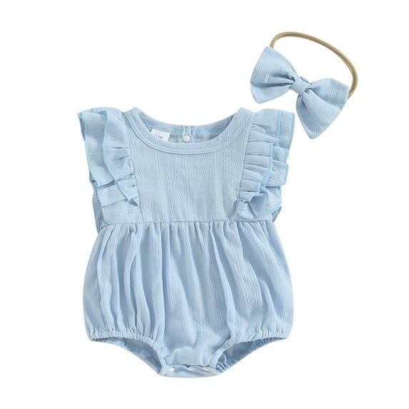 Bagilaanoe Newborn Baby Girl Summer Rompers Sleeveless Bodysuits + Headband 3M 6M 12M 18M Infant Casual One Piece Jumpsuit