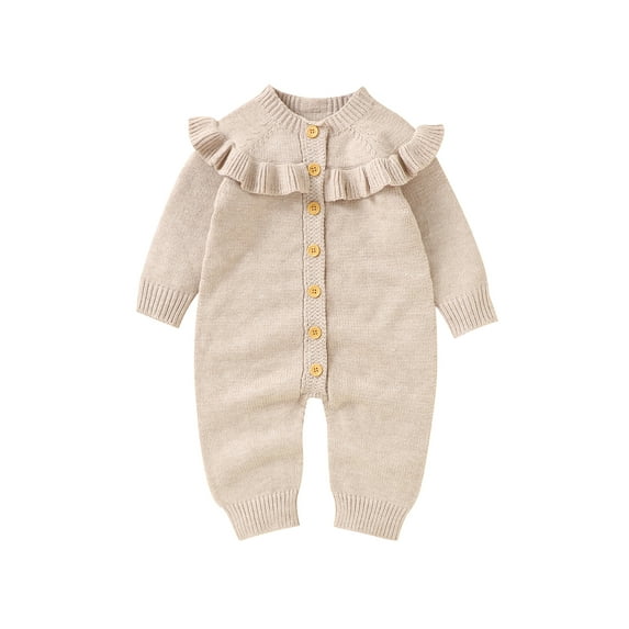Bagilaanoe Newborn Baby Girl Sweater Jumpsuit Ruffles Long Sleeve Knit Bodysuit 3M 6M 9M 12M 18M Infant Fall Winter One Piece Romper