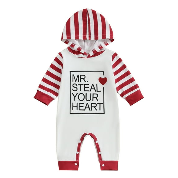 Bagilaanoe Newborn Baby Girl Valentine's Day Hooded Jumpsuit Heart Letters Print Long Sleeve Bodysuit 3M 6M 12M 18M Infant Spring One Piece Romper