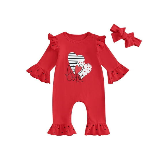 Bagilaanoe Newborn Baby Girl Valentine's Day Jumpsuit Heart Letters Print Long Sleeve Bodysuit 3M 6M 12M Infant One Piece Romper