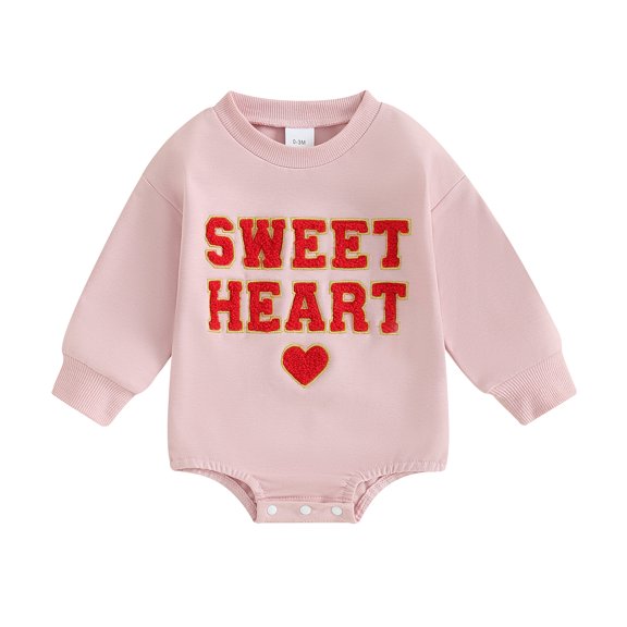 Bagilaanoe Newborn Baby Girl Valentine's Day Romper Sweatshirt Long Sleeve Bodysuits Letter Embroidery Pullover 3M 6M 12M 18M Infant Casual Tee Tops