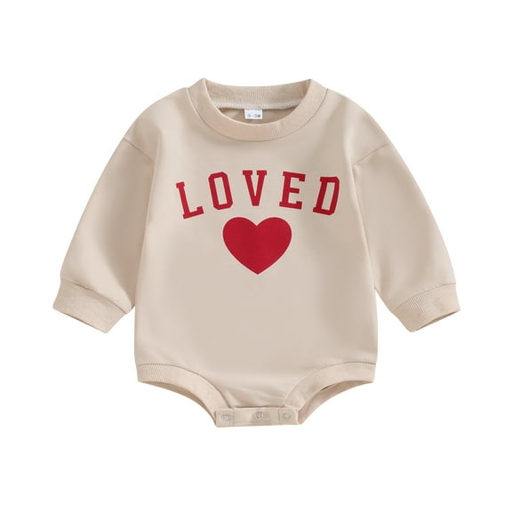Bagilaanoe Newborn Baby Girl Valentine's Day Romper Sweatshirt Long Sleeve Bodysuits Letter Print Pullover 3M 6M 12M 18M Infant Casual Tee Tops