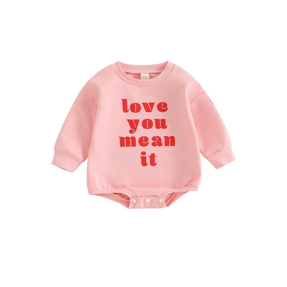 Bagilaanoe Newborn Baby Girl Valentine’s Day Romper Sweatshirt Long Sleeve Bodysuits Letter Print Pullover 3M 6M 12M 18M Infant Casual Tee Tops