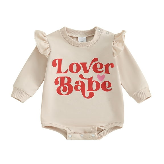Bagilaanoe Newborn Baby Girl Valentine's Day Romper Sweatshirt Long Sleeve Bodysuits Letter Print Pullover 3M 6M 9M 12M Infant Casual Tee Tops