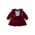 thumbnail image 1 of Bagilaanoe Newborn Baby Girl Velvet Dress Long Sleeve A-line Princess Dresses 3M 6M 9M 12M 18M 24M Infant Ruffle Lace Parchwork Pleated Dress, 1 of 8
