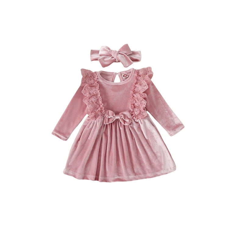 Bagilaanoe Newborn Baby Girl Velvet Dress Long Sleeve A-line