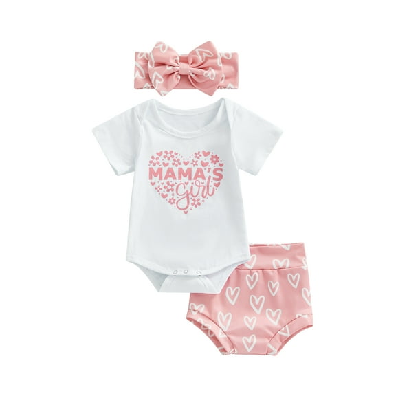 Bagilaanoe Newborn Baby Girls 3 Pieces Outfits Letter Print Pink Short Sleeve Romper Tops + Shorts + Headband 3 6 12 18 Months Summer Casual Set