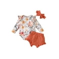 thumbnail image 1 of Bagilaanoe Newborn Baby Girls 3 Pieces Short Pants Set Floral Print Long Sleeve Romper Tops + Shorts + Headband 6M 12M 18M 24M Casual Outfits, 1 of 9