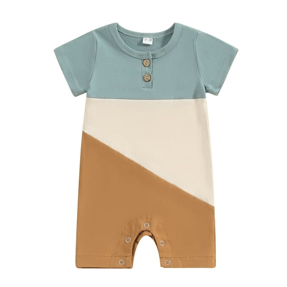 Bagilaanoe Newborn Baby Girls Boys One-pieces Contrast Color Short Sleeve Jumpsuit 3M 6M 12M 18M Infant Romper Casual Clothing