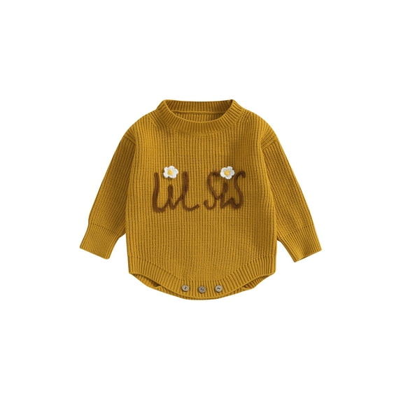 Bagilaanoe Newborn Baby Girls Knitted Romper Sweater Long Sleeve Bodysuits Letter Embroidery Pullover 3M 6M 9M 12M 24M Infant Warm Jumpers Tops Fall Loose Knitwear