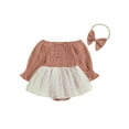 thumbnail image 1 of Bagilaanoe Newborn Baby Girls Long Sleeve Romper Dress + Headband 6M 12M 18M 24M Infant Mesh Patchwork A-line Dresses, 1 of 9