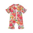 thumbnail image 1 of Bagilaanoe Newborn Baby Girls One-Piece Swimsuit Floral Short Sleeve Zipper Rashguard Swimwear 3M 6M 12M 18M Infant Ruffles Summer Bathing Suit, 1 of 6