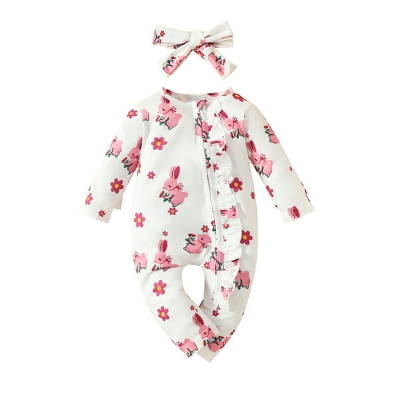 Bagilaanoe Newborn Baby Girls One-pieces Floral Print Long Sleeve Jumpsuit 3M 6M 9M 12M Infant Zipper Romper Easter Clothing