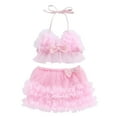 thumbnail image 1 of Bagilaanoe Newborn Baby Girls Swimsuits 2 Piece Bikinis Set Tulle Camisole Tops + Shorts 6M 12M 18M 24M Infant Swimwear Bathing Suit Beachwear, 1 of 8