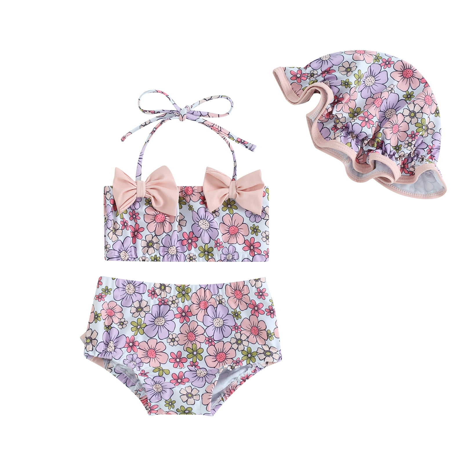 Bagilaanoe Newborn Baby Girls Swimsuits 3 Piece Bikinis Set Floral ...