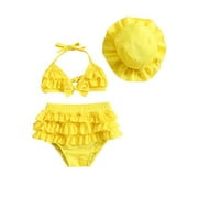 Bagilaanoe Newborn Baby Girls Swimsuits 3 Piece Bikinis Set Ruffle Sleeveless Tops + Shorts + Hat 6M 12M 18M 24M Infant Swimwear Bathing Suit Beachwear