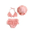 thumbnail image 1 of Bagilaanoe Newborn Baby Girls Swimsuits 3 Piece Bikinis Set Ruffle Sleeveless Tops + Shorts + Hat 6M 12M 18M 24M Infant Swimwear Bathing Suit Beachwear, 1 of 9