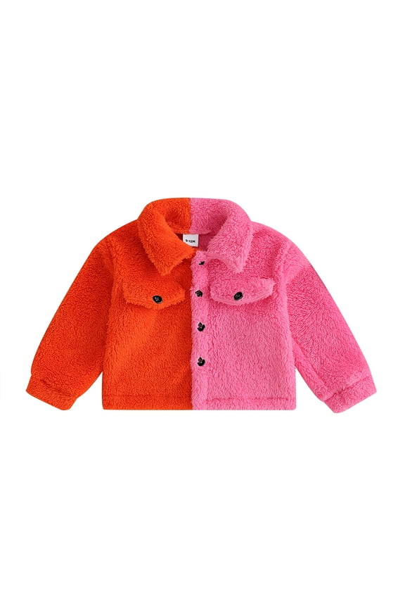 Newborn Baby Girls Winter Plush Coat Contrast Color Long Sleeve Jacket 3M 6M 9M 12M 18M 24M Infant Warm Casual Outwear