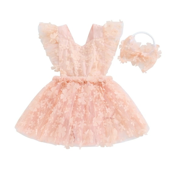 Bagilaanoe Newborn Baby Lace Romper Dress 3D Flower Fly Sleeve Bodysuit Headband 6M 12M 18M 24M Infant A-line Tulle Princess Dresses