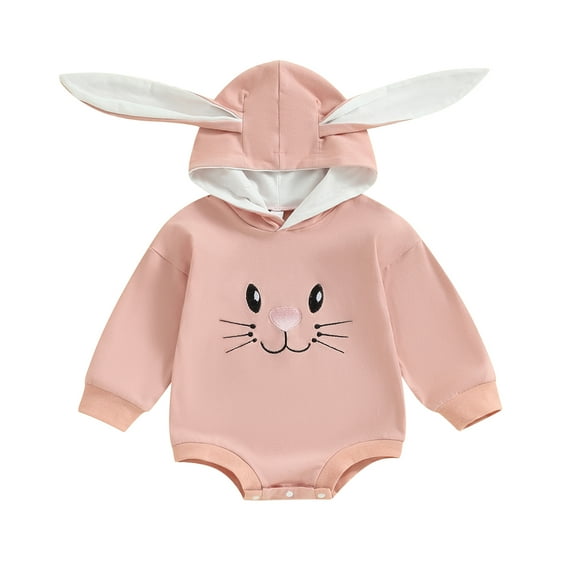 Bagilaanoe Newborn Easter Clothes Baby Girl Hooded Romper Sweatshirt Long Sleeve Bodysuits Bunny Print Pullover 6M 12M 18M 24M Infant Casual Tee Tops