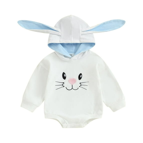 Bagilaanoe Newborn Easter Clothes Baby Girl Hooded Romper Sweatshirt Long Sleeve Bodysuits Bunny Print Pullover 6M 12M 18M 24M Infant Casual Tee Tops