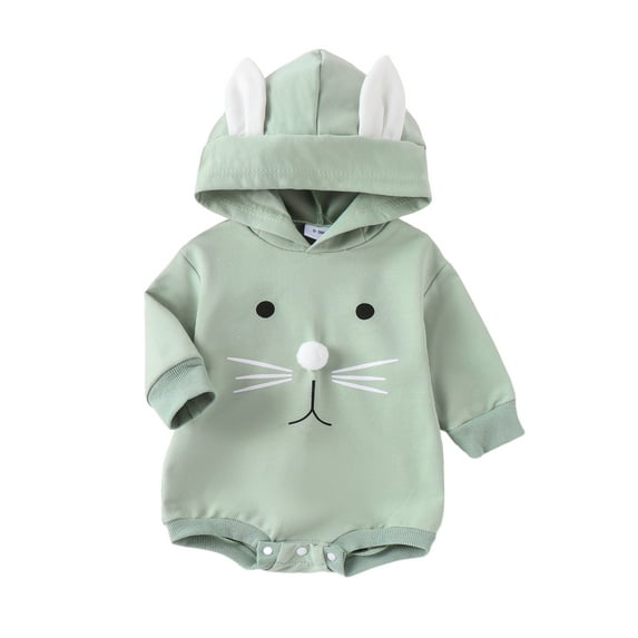 Bagilaanoe Newborn Easter Outfits Baby Girl Hooded Romper Sweatshirt Long Sleeve Bodysuits Print Pullover 3M 6M 9M 12M 18M Infant Casual Tee Tops